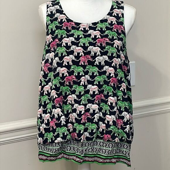 NWOT Crown & Ivy Sleeveless 2 layer elephant blouse shirt top  Size L large - Picture 1 of 9